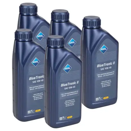 5L 5 Liter ARAL BLUE TRONIC II 10W-40 Motor&ouml;l &Ouml;l MB 229.3 VW 501.01/505.00 FIAT 9.55535-D2