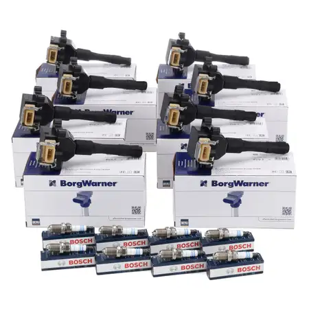 8x BERU Z&uuml;ndspule + 8x BOSCH Z&uuml;ndkerze BMW E34 530/540i V8 E32 E38 730/740i V8 E31 M60