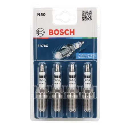 4x BOSCH FR78X SUPER 4 Z&uuml;ndkerze f&uuml;r AUDI BMW SKODA SEAT VW OPEL MERCEDES FORD