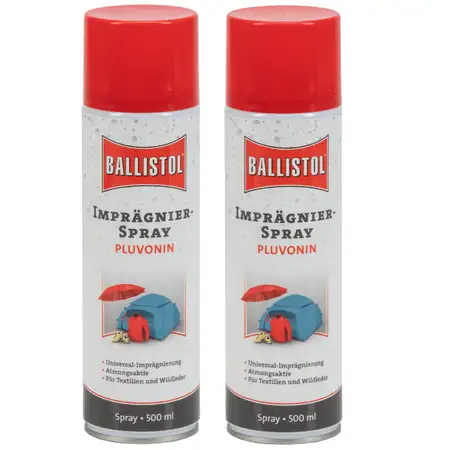 2x 500ml BALLISTOL 25010 PLUVONIN Verdeck- &amp; Textil-Impr&auml;gnierung Spray N&auml;sseschutz