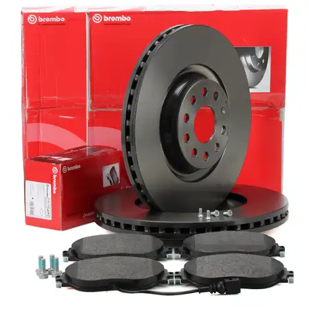 BREMBO Bremsscheiben + Bel&auml;ge + Wako VW Golf 7 8 GTI / R AUDI S3 8V 8Y SQ2 GA vorne