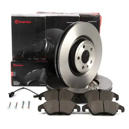 BREMBO Bremsscheiben + Bel&auml;ge + Sensor AUDI A4 B8 A5 A6 C7 A7 4G Q5 8RB ab 07.2011 vorne