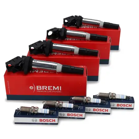 4x BREMI Z&uuml;ndspule + 4x BOSCH Z&uuml;ndkerze MINI R56 R57 R55 R60 R58 R61 One / Cooper N12 N16