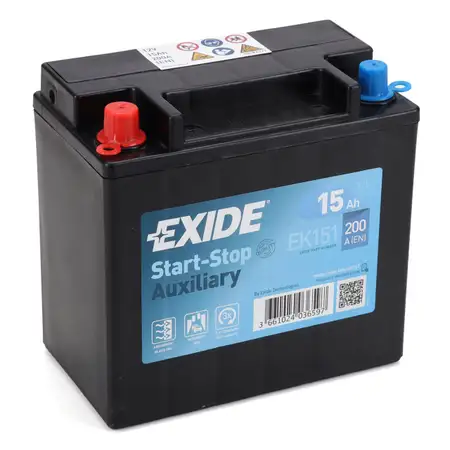 EXIDE EK151 Start-Stop Auxiliary AGM St&uuml;tzbatterie 12V 15Ah f&uuml;r JAGUAR LAND ROVER