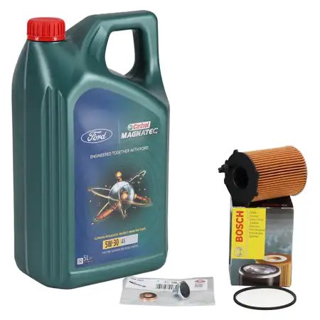 5L CASTROL MAGNATEC A5 5W-30 Motor&ouml;l + BOSCH &Ouml;lfilter FORD Fiesta Focus Mondeo 1.4-1.6 D