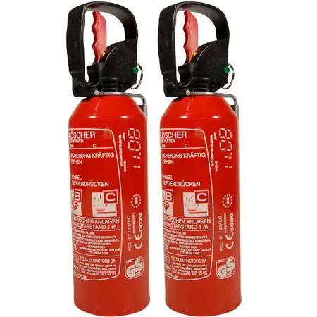 2x 1KG Auto Hand-Feuerl&ouml;scher ABC Pulverl&ouml;scher Einhandbedienung + KFZ Halterung