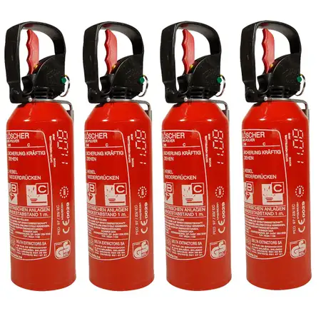 4x 1KG Auto Hand-Feuerl&ouml;scher ABC Pulverl&ouml;scher Einhandbedienung + KFZ Halterung