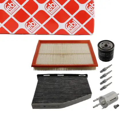 FEBI Filterset Filterpaket 4-tlg + 4x Z&uuml;ndkerze VW Golf 5 / Plus Caddy 3 1.4 / 16V 75 PS