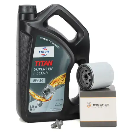 5L FUCHS TITAN SUPERSYN F ECO-B 5W20 Motor&ouml;l + HIRSCHER &Ouml;lfilter FORD 1.0 EcoBoost