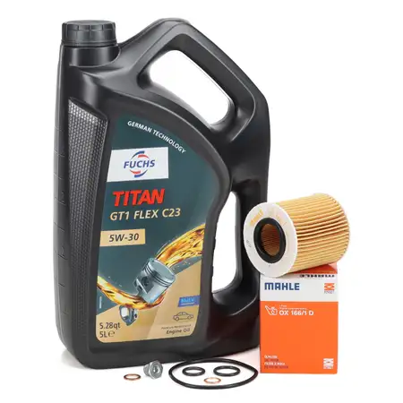 5L FUCHS TITAN GT1 FLEX C23 5W-30 Motor&ouml;l + MAHLE &Ouml;lfilter BMW E81-88 E46 E90-93 N40-46