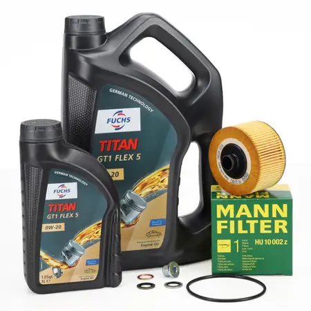 6L FUCHS TITAN GT1 FLEX 5 0W-20 Motor&ouml;l + MANN &Ouml;lfilter DACIA MERCEDES NISSAN RENAULT