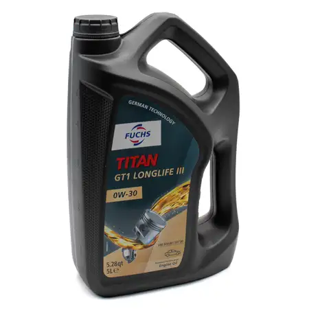 5L 5 Liter FUCHS Motor&ouml;l &Ouml;l TITAN GT1 LONGLIFE III 0W-30 0W30 VW 504.00/507.00