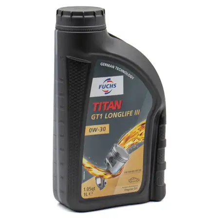 1L 1 Liter FUCHS Motor&ouml;l &Ouml;l TITAN GT1 LONGLIFE III 0W-30 0W30 VW 504.00/507.00