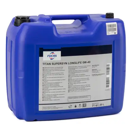 20 Liter FUCHS TITAN SUPERSYN LONGLIFE 0W-40 Motor&ouml;l &Ouml;l MB 229.5 VW 502/505.00