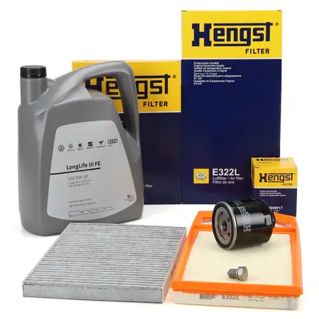 HENGST Filterset 3-tlg + 5L ORIGINAL 0W30 Motor&ouml;l VW Golf 4 Leon 1M Octavia 1 1.4/1.6 16V