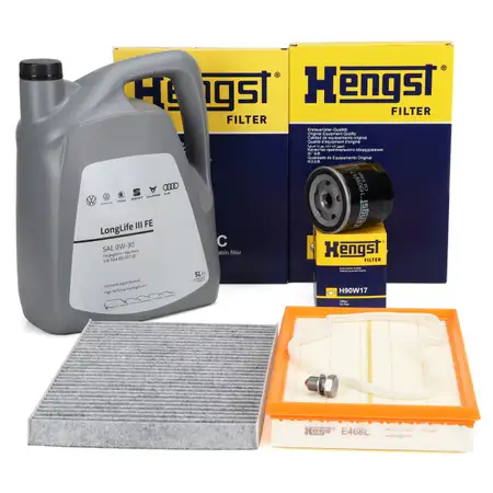 HENGST Filterset 3-tlg + 5L ORIGINAL 0W30 Motor&ouml;l VW Golf 4 Bora Leon Toledo 1M 1.6 16V