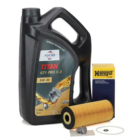 5L FUCHS TITAN GT1 PRO C-3 5W30 Motor&ouml;l + HENGST &Ouml;lfilter AUDI SEAT SKODA VW 1.9/2.0 TDI