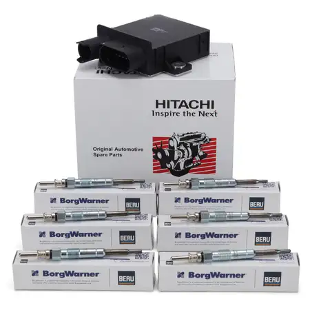 HITACHI Steuerger&auml;t Gl&uuml;hzeit + 6x BERU Gl&uuml;hkerze BMW 3er E46 E90-93 5er E60 E61 M57