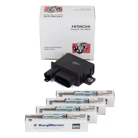 HITACHI Steuerger&auml;t Gl&uuml;hzeit + 4x BERU Gl&uuml;hkerze BMW E87 E46 E90 E91 E60 E61 X3 E83 M47