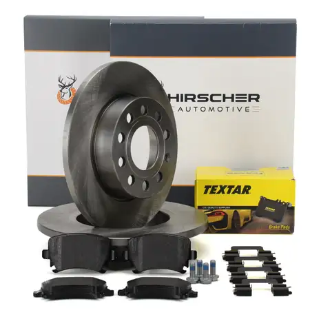 HIRSCHER Bremsscheiben + TEXTAR Bremsbel&auml;ge VW Golf 6 Jetta 3 Touran Caddy 3 hinten