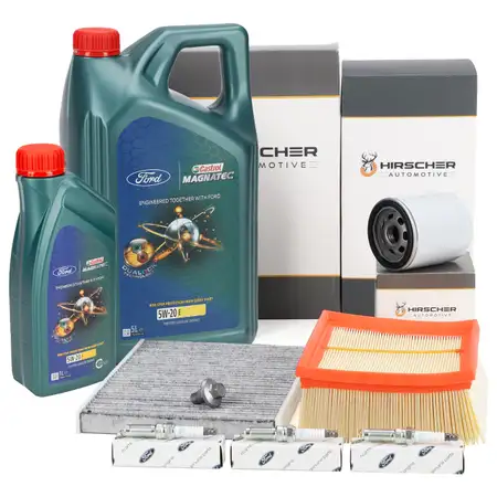 HIRSCHER Filterset 3x ORIGINAL Z&uuml;ndkerze 6L CASTROL 5W20 Motor&ouml;l FORD Fiesta 6 1.0EcoBoost