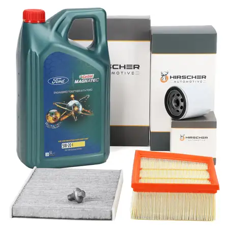 HIRSCHER Filterset + 5L CASTROL 5W20 E Motor&ouml;l FORD Fiesta 7 MK7 1.0 EcoBoost 1.1 Ti-VCT