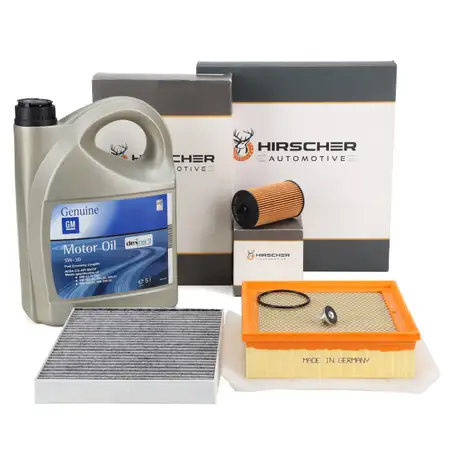 HIRSCHER Filterset + 5L ORIGINAL 5W-30 dexos2 Motor&ouml;l OPEL Meriva B 1.4 ab Fgst. D4000001