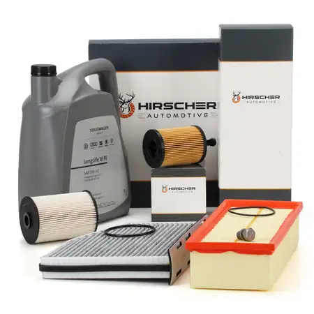 HIRSCHER Filterset 4-tlg + 5L ORIGINAL 0W30 Motor&ouml;l VW Golf 5 6 Touran 1T1 1T2 1.9/2.0 TDI