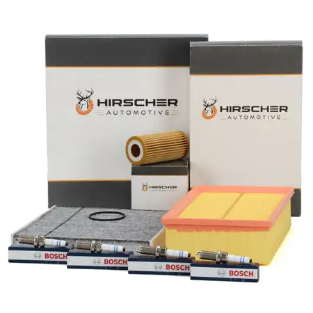 HIRSCHER Filterset + 4x BOSCH Z&uuml;ndkerze VW Golf 7 Passat B8 AUDI A3 8V 1.8/2.0 TSI/GTI/R