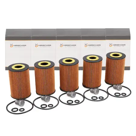 5x HIRSCHER &Ouml;lfilter + Schraube VW Golf 5 6 Passat B6 B7 Tiguan Touran T5 T6 1.6/2.0 TDI