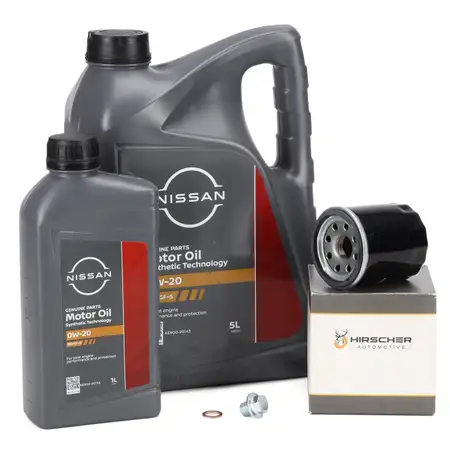 6L ORIGINAL 0W-20 SN/GF-5 Motor&ouml;l + HIRSCHER &Ouml;lfilter NISSAN Micra Primera Qashqai X-Trail