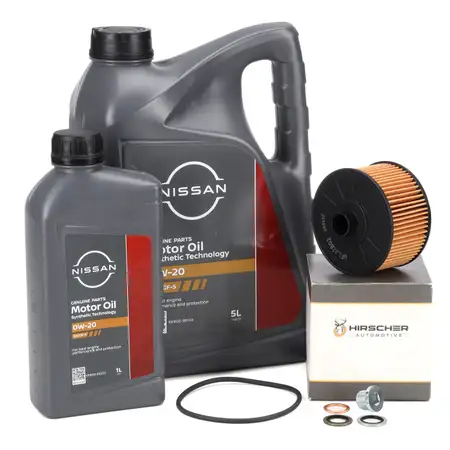 6L ORIGINAL 0W-20 SN/GF-5 Motor&ouml;l + HIRSCHER &Ouml;lfilter NISSAN Juke Micra Qashqai X-Trail 3