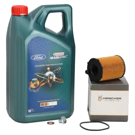 5L CASTROL MAGNATEC D 0W-30 Motor&ouml;l + HIRSCHER &Ouml;lfilter FORD 1.4/1.5/1.6 TDCi 1359941