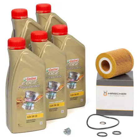 5L CASTROL EDGE 5W30 M LL-04 Motor&ouml;l + HIRSCHER &Ouml;lfilter BMW 1er 3er N40 N42 N43 N45 N46