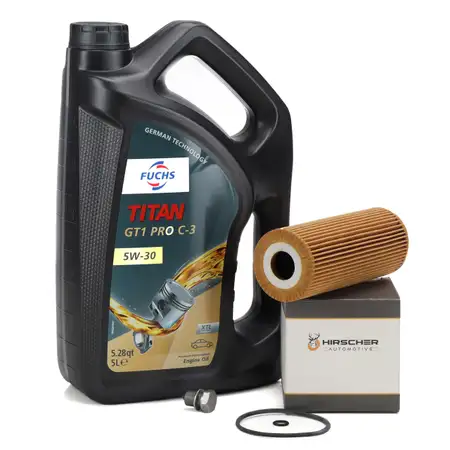 5L FUCHS TITAN GT1 PRO C-3 5W-30 Motor&ouml;l + HIRSCHER &Ouml;lfilter AUDI FORD VW 1.9/2.0/2.5 TDI