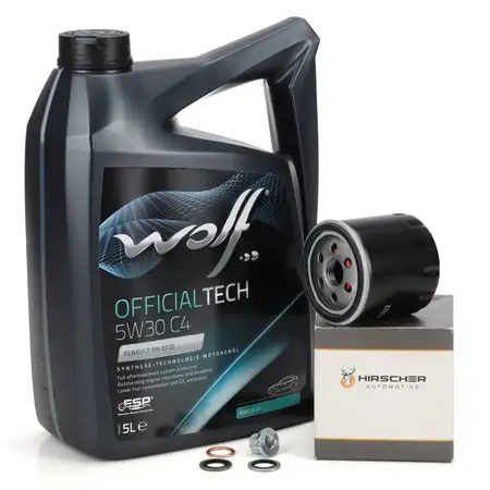 5L WOLF OFFICIALTECH 5W30 C4 + HIRSCHER &Ouml;lfilter DACIA NISSAN MERCEDES RENAULT 1.5 dCi