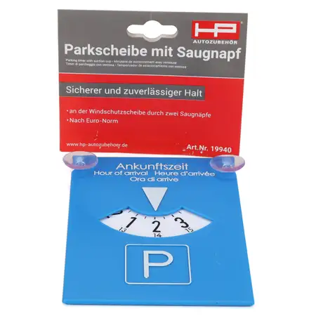 HP 19940 Parkscheibe Parkuhr 24 Stunden nach Euro Norm mit 2 Saugn&auml;pfen 11x15cm