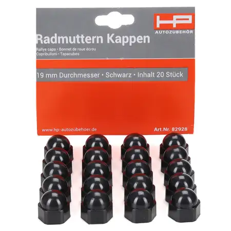 HP 82928 20x Radschrauben Kappen Abdeckung RALLYE-CAPS Universal Schwarz 19mm