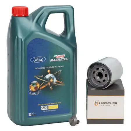 5L CASTROL MAGNATEC 5W-20 E Motor&ouml;l &Ouml;l + HIRSCHER &Ouml;lfilter FORD 1.0 EcoBoost