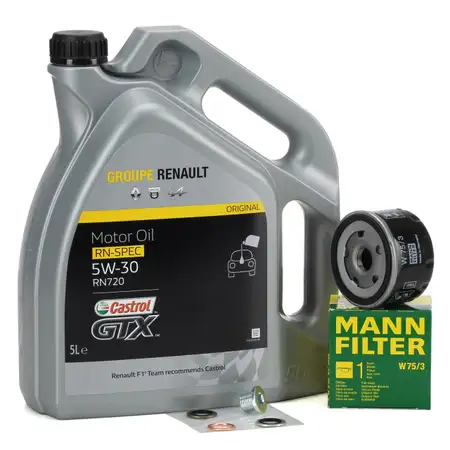 5L CASTROL GTX RN-SPEC 5W30 RN720 + MANN &Ouml;lfilter RENAULT DACIA NISSAN OPEL