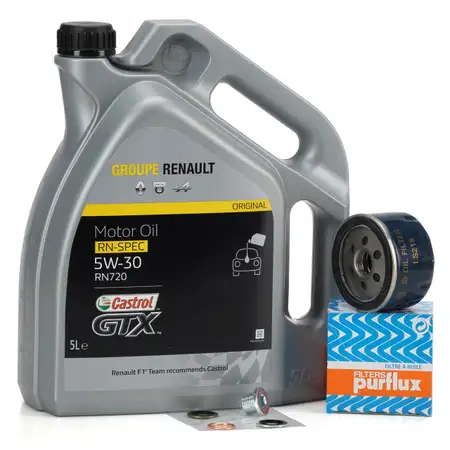 5L CASTROL GTX RN-SPEC 5W30 RN720 + PURFLUX &Ouml;lfilter RENAULT DACIA NISSAN OPEL