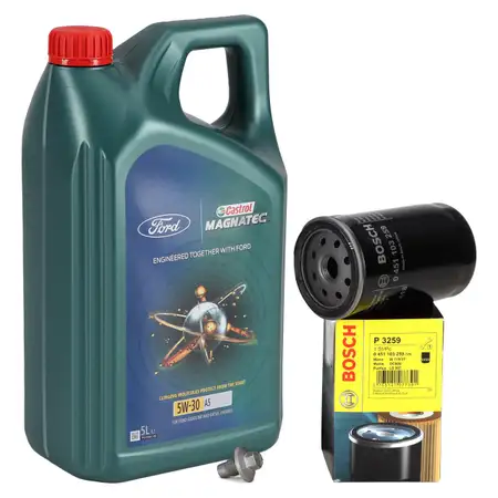 5L CASTROL MAGNATEC A5 5W-30 Motor&ouml;l + BOSCH &Ouml;lfilter FORD Fiesta Focus Mondeo 1.3-2.0