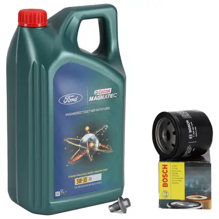 5L CASTROL MAGNATEC 5W-30 A5 Motor&ouml;l + BOSCH &Ouml;lfilter FORD MAZDA VOLVO 1.25 1.4 1.6