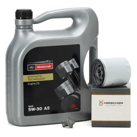 5L MOTORCRAFT 5W30 A5 Motor&ouml;l + HIRSCHER &Ouml;lfilter FORD Fiesta Focus Mondeo S-Max 1.0-2.3