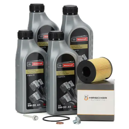 4L ORIGINAL MOTORCRAFT A5 Motor&ouml;l 5W30 + HIRSCHER &Ouml;lfilter FORD 1.4 / 1.5 / 1.6 TDCi