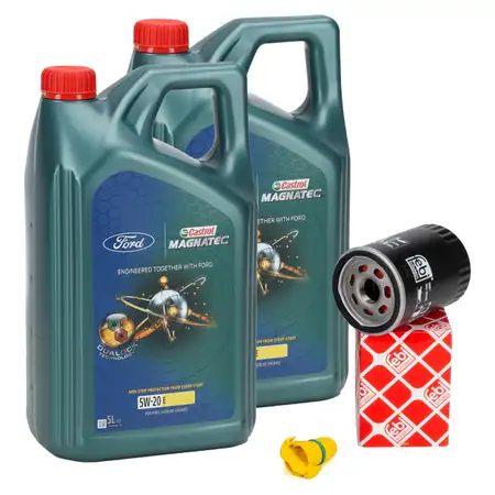 10L CASTROL MAGNATEC E 5W-20 Motor&ouml;l &Ouml;l + FEBI &Ouml;lfilter FORD Mustang MK6 5.0 V8 450/460 PS