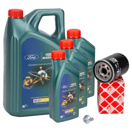 8L CASTROL MAGNATEC E 5W-20 Motor&ouml;l &Ouml;l + FEBI &Ouml;lfilter FORD Mustang MK6 5.0 V8 422 PS