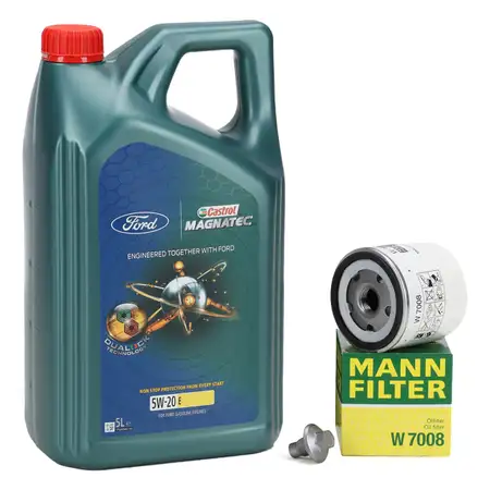 5L CASTROL MAGNATEC 5W-20 E Motor&ouml;l + MANN &Ouml;lfilter FORD Fiesta Focus Ka+ Mondeo 1.25-1.6