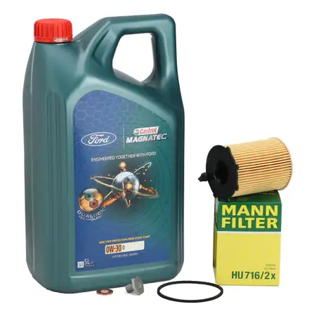 5L CASTROL MAGNATEC 0W-30 D Motor&ouml;l + MANN &Ouml;lfilter FORD Fiesta Focus Mondeo 1.4-1.6 TDCi