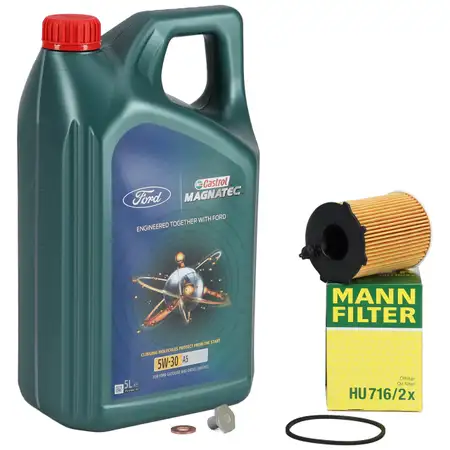 5L CASTROL MAGNATEC A5 5W-30 Motor&ouml;l + MANN &Ouml;lfilter f&uuml;r FORD 1.4/1.5/1.6 TDCI